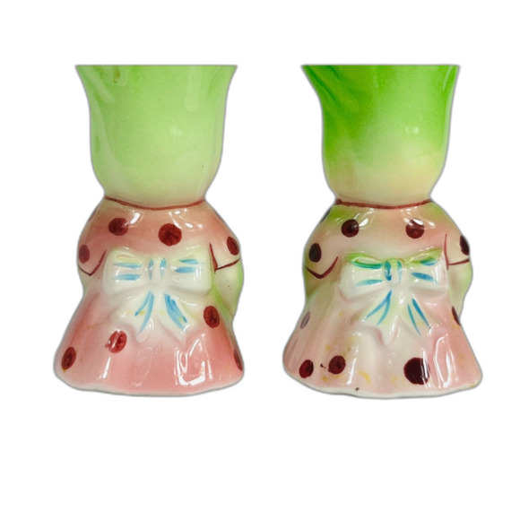 Vtg Japan Anthromorphic Lettuce Leek Ladies Salt and Pepper Shakers Side Eye - Picture 8 of 10
